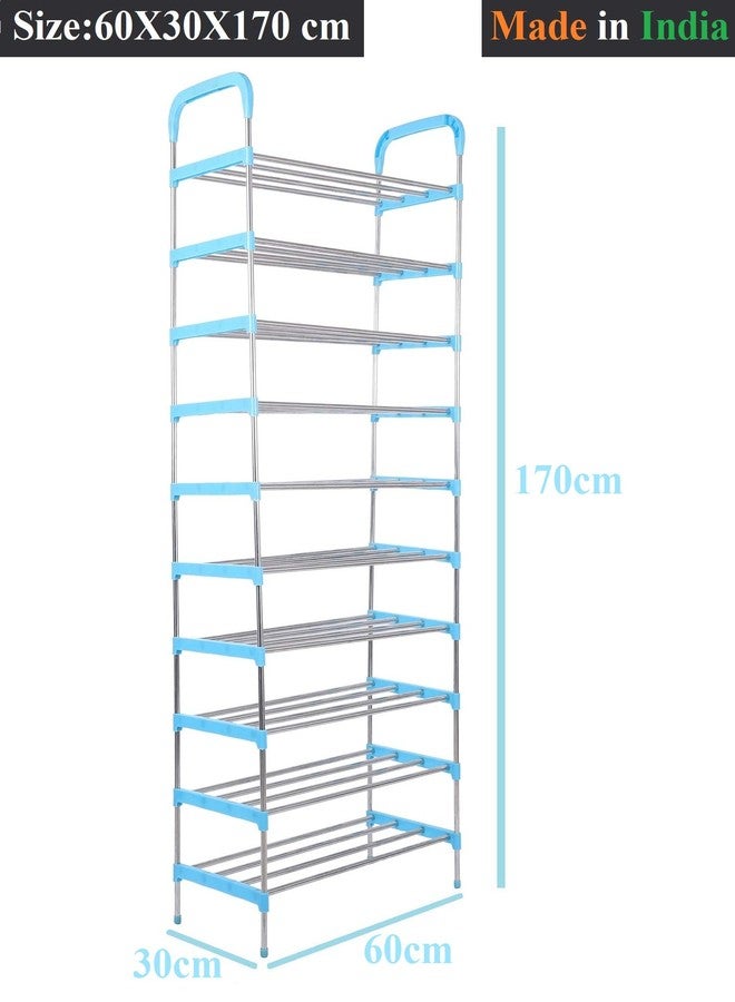 Three Secondz Rust-Free Stainless Steel Adjustable Multipurpose Stand for Kitchen Storage/Microwave & OTG Rack/Shoe Rack/Bathroom Stand/Office Organizer/Bookshelf (10 Rows, Blue) - Image 5